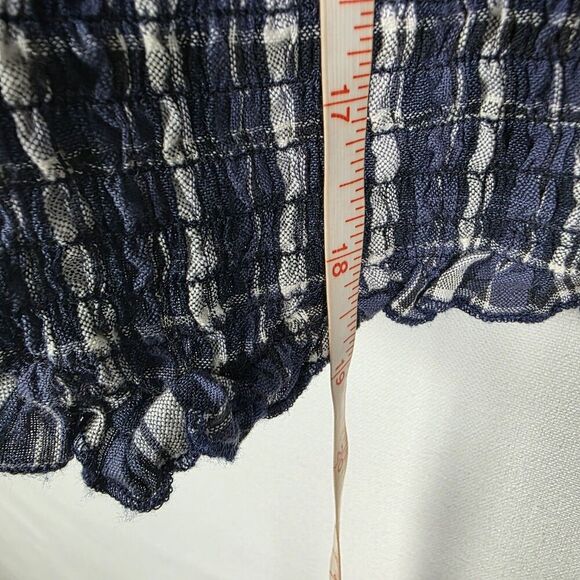 NWT KIMCHI BLUE Marley Front Tie Blouse in Navy Plaid Print with Lace Detail Lrg - Picture 7 of 7